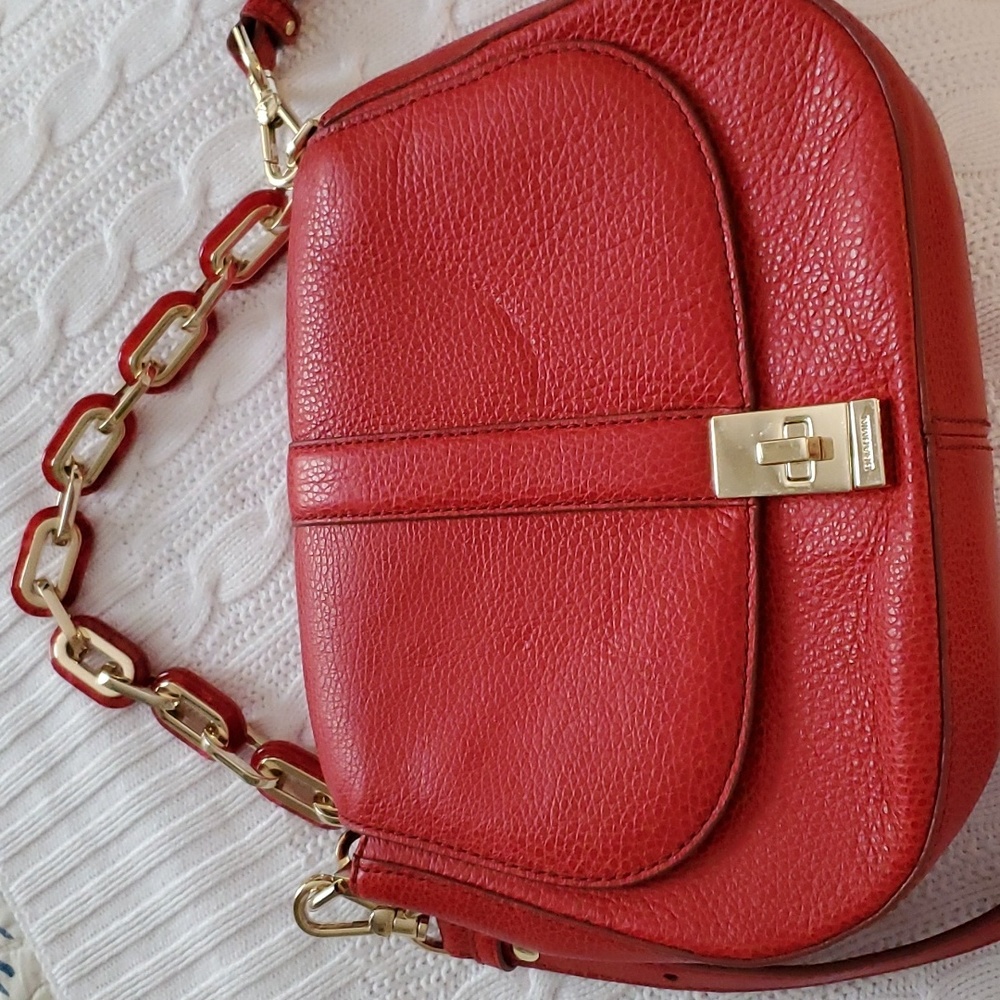 Brahmin Red Crossbody Saddle Style With Lucite And Metal Chain Strap Rare Find!